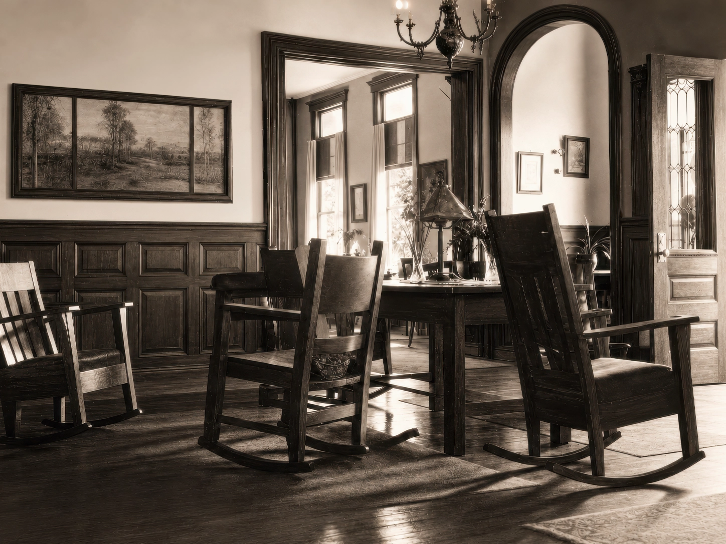 Main lobby at Idylease with period furnishings in 1906