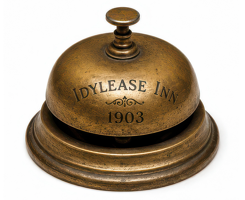 Antique brass Idylease Inn front desk bell marked 1903